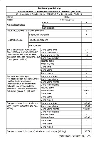 Beko HIC 85502 TX Elektro-Kochfeld / Breite: 77 cm / Touch-Slide-Sensortasten / Bräter-, Zweikreis- und Warmhaltezone / Edelstahlrahmen – Bild 3