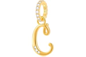 CRISNATA Complète initiale a-z 26 lettre pendante Charms, Perles d'alphabet en pierre cz en argent sterling 925 en or jaune 18 carats, convient au bracelet européen