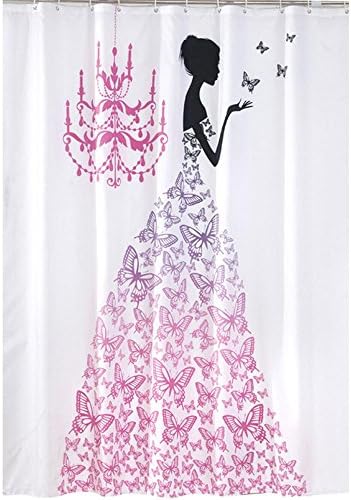 BJFF® Shower Curtains Romantic Pink Cartoon Butterfly Dress Wing Pretty Girl Printed Waterproof Polyester Bathroom Shower Curtain with Hook , 180*200cm
