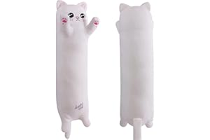 SNOWOLF Kreskówka, kot, miękka, pluszowa długa poduszka, przytulna, wypchana, urocza pluszowa lalka, zabawka, pluszowe zwierzęta, prezent, biała, 50 cm