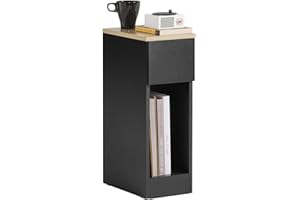 SoBuy Comodino Sottile comodino per camera da letto con cassetto e ripiano comodini per camera da letto e soggiorno Tavolino divano Nero L20 x P35 x A60 cm FBT111-SCH