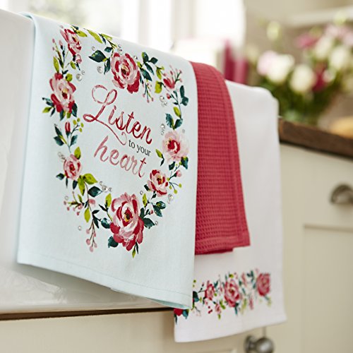 Cooksmart Geschirrtücher mit Aufdruck „Listen To Your Heart“, Enteneier-Blau, 3er Set - 2