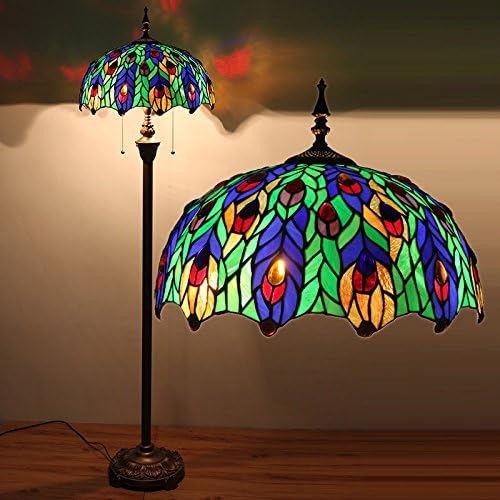 Tiffany 16-inch European pastoral retro living room peacock floor lamp, bedroom den cafe floor lamps