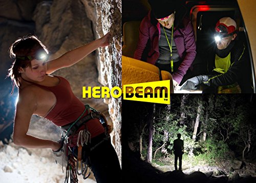 HeroBeam® LED Stirnlampe – Beste Kopflampe zum Joggen, Gassi gehen, Angeln, Radfahren, in der Natur, Lesen oder DIY. Weiß/Rot Licht Modi, Notfall S.O.S. Blitz Modus – Sehr helle CREE XP LED mit bis zu 168 Lumen! – Leicht, Bequem und Wetterbeständig – einschließlich Long-Life DURACELL Batterien – 5 Jahre GARANTIE - 3