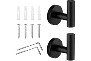 HUTVD Ganci Portasciugamani, 2 Pezzi Appendi Accappatoio Bagno Set Ganci Portasciugamani Nero Opaco in Acciaio Inox 304 Ganci Asciugamani Gancio da Bagno Ganci Porta Accappatoio con Viti