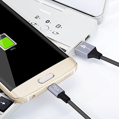 Royal Flag Micro USB Kabel 2 Stk. 2m*1 + 1.2m*1 Ladekabel mit vergoldeten Steckern Passend für alle Android-Smartphones (Samsung, HTC, LG, Sony ), Tablets, E-Books sowie andere Geräte, Schwarz - 6