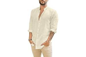 Friptspyg Herren Hemd Langarm Leinenhemd Button Down Freizeithemden für Herren Casual Regular Fit Shirt Sommer Strandhemd