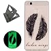 Produktbild HUAWEI P9 Lite hülle,[Mit freiem schwarzem Kickstand] Keyye [Kreative Luminous Durable] Silikon hülle,Aquarell Drucken Muster [Anti Staub]SchlankWeich gel TPU Schrubben Transparent Schutzhaut fluoreszierend Grüner Effekt Nacht Glühen in der Dunkel Portable Cover für HUAWEI P9 Lite-Schwarze Federn
