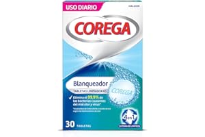 Corega Blanqueador Tabletas Limpiadoras Para Prótesis Dentales, Elimina las Manchas, Uso Diario, 30 Tabletas