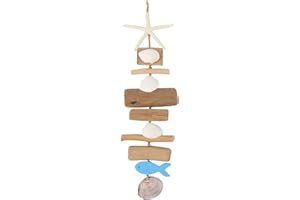 SKOOLOVE Wooden Fish Driftwood Wall Decor, Starfish Bathroom Decor with Sea Shells, Driftwood Beach Room Decor for Home Indoor Outdoor, Coastal Wall Art for Living Room, Bedroom and Dining Room