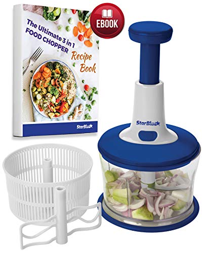 Hachoir 3 en 1 par StarBlue - Robot de cuisine tout-en-un pour vous aider à hacher, Trancher, Mélanger, Broyer, Moudre, Sécher avec 50 Recettes GRATUITES eBook