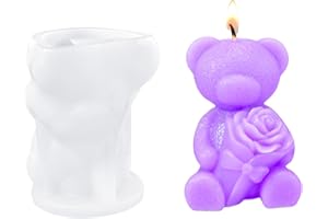 SYMPHONYW Bear Candle Mould, 3D Rose Teddy Bear Silicone Moulds Valentine's Day Resin Mold for Candle Making Handmade Soap Aromatherapy Fondant Cake Decoration