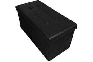 HomeHarmony Folding Storage Ottoman Seat, Stool, Toy Storage Box Faux Leather (Black large)