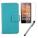 Produktbild Gukas 3in1 Zubehör Set PU Leder Hülle Für Xiaomi Hongmi 1S / Redmi Red Rice Panzerglas Gehärtetem Schutzglas Hartglas Glas Folie Lederhülle Handyhülle Tasche Handy Case Cover Etui Flip Brieftasche Schutz Protektiv Skin Blau Design mit Kapazitive Schirm Stift Touch Pen Stylus