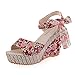 Produktbild SHE.White Sommer Bogen Urlaub Sandalen Wedges Blumenmuster Casual Schuhe Strap Roman Sandalen Schnalle Keile Retro Peep Toe Sandalen Rot Blau