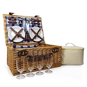 Eleganter Weiden Picknickkorb 'Henley' Für 4 Personen Mit Kühltasche