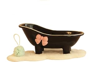 Minamzee 1:12 Miniature Dollhouse Bathtub, White Plastic Dollhouse Mini Bath Tub with Blue Bath Ball,Miniature Furniture Accessory for Dollhouse Bathroom Decor (Black)