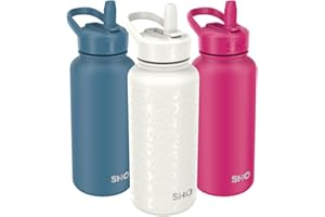 SHO Guzzler Water Bottle with Straw Lid - Leakproof, Dishwasher Safe, BPA Free, No Sweat, Vacuum Insulated Double Walled Stainless Steel Flask, 950ml & 1900ml - 24 Hours Cold (Cream Leopard, 950ml)