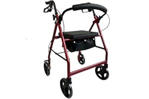FORCE HEALTHCARE Force Lightweight Folding Aluminium Four Wheel Rollator with Padded Seat & Backrest Red