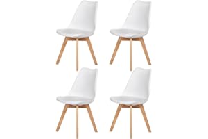 H.J WeDoo Lot de 4 Chaises de Salle à Manger scandinaves, Chaises Rétro Bois de Chêne Massif - Blanc
