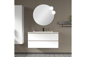Inbagno Mobile bagno moderno sospeso 100 cm, serie Master 2 cassetti, completo di lavabo e specchio Garanzia 5 anni (Bianco Opaco)