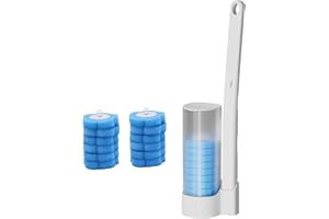 Yuhtech Łazienkowa szczotka toaletowa z uchwytem, jednorazowa szczotka do toalety, gąbka do WC z 12 jednorazowymi końcówkami