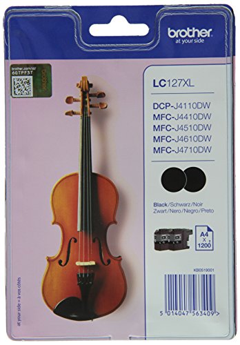 Brother LC-127XLBKBP2 LC-127XL Tintenpatrone hohe Kapazität 2 x 1.200 pages 2-er-Pack Blister, schwarz