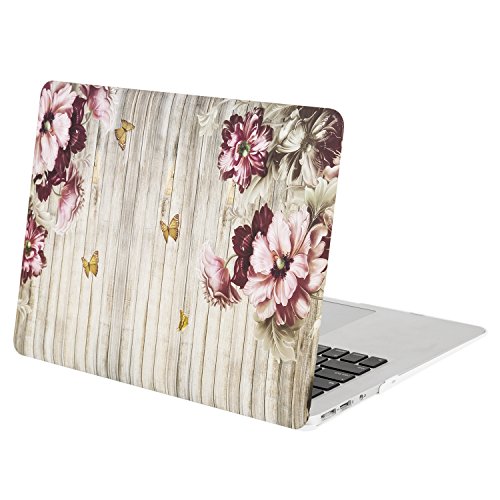 MOSISO Ultra Slim Plastik Hartschale Schutzhülle Snap Case für MacBook Air 13 Zoll (A1466 / A1369), Grau Vertikale Hölzerne Schmetterling Blume