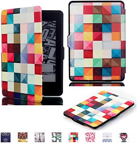 Slim-Fit Smart Case for Amazon Kindle Paperwhite (Fits All 2012, 2013 and 2015 Versions),Yihya PU Leather Cover with Auto Sleep/Wake Function + Stylus Pen(Magic Cube)