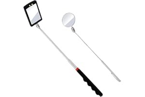 JinRui-T 2PCS Telescopic Inspection Mirror, LED Telescopic Inspection Mirror,Portable Round 360 Degree Rotating Inspection Mirror Flashlight and Round/Square Inspection Mirror
