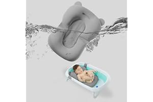 Sobebear Baby Bath Cushion, Floating Bath Pad Pillow with Adjustable Non-Slip Support, Newborn Bathtub Insert for Infant Comfort, Foam Sponge Seat for 0-18 Months (Black)