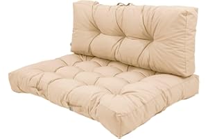 DECO ARTS Coussin Palette - Lot de 2 Matelas Palettes pour extérieur ou intérieur - Coussins Capitonnés Moelleux - Déperlant et antiUV - Assise 120x80cm - Dossier 120x40cm - Beige - Déco Arts