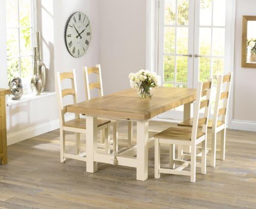Country Painted solid oak furniture extending dining table with 4 Marino chairs
