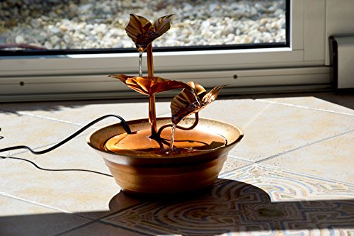 dobar 96420e Design Zimmerbrunnen mit Deko-Steinen, Blätter-Wasserspiel mit Pumpe für innen, Metall und Kunststoff, braun, 22.5 x 22.5 x 23.5 cm - 6