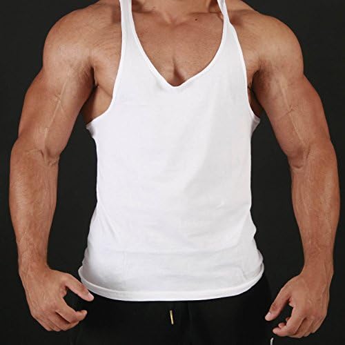 lain White Body Building Stringer Racer Back Tank Top Vest (Large)