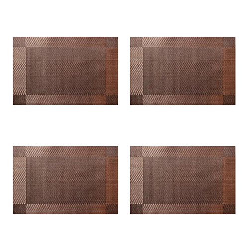 Preisvergleich Produktbild PVC Waschbar Tischsets (4er Set), Skitic Rutschfeste Hitzebeständig Platzsets Placemats Wasserdichte Schmutzabweisend Isolierung Platzdeckchen Woven Küche Esszimmer Tischmatte Dekorativ Unterlage - Marrone