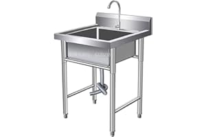 Dsfhkuyb Catering Sink Free Standing 304 Stainless Steel Utility Sinks for Laundry Room with Tap and Drain, Industrial Garage Sink Commercial Sink for Restaurant, Workshop, 50x50x80cm