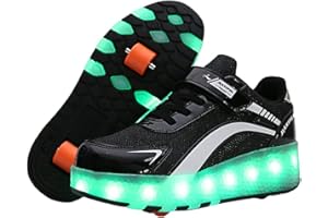 Aizeroth USB Ricarica LED Luci Brillantini Skateboard Scarpe Sportive con Rotelle Retrattile Sneakers Outdoor Multisport Luminose Running Calzature da Ginnastica per Bambini Ragazze e Ragazzi