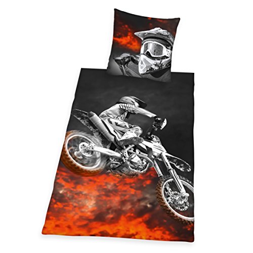 Herding 4859214050 Bettwäsche Young Coll. Motorcross, Kopfkissenbezug: 80 x 80 cm + Bettbezug: 135 x 200 cm, 100 % Polyester, Microfaser