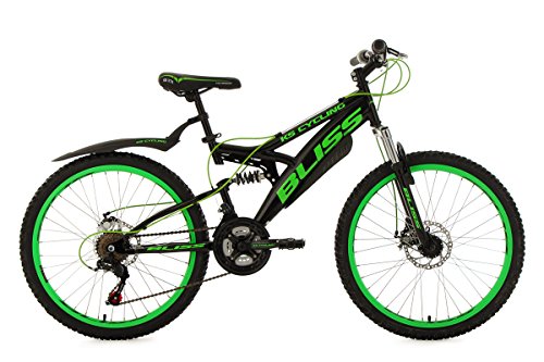 KS Cycling Kinder Jugendfahrrad Mountainbike Fully Bliss RH 38 cm Fahrrad, Schwarz-Grün, 24