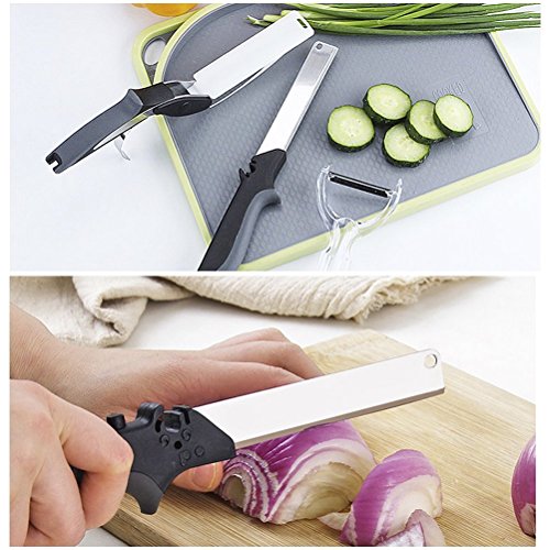 flintronic Gemüseschneider 2-in-1 Küchenschere und Küchenmesser mit Integriertem Schneidebrett Nahrungsmittelzerhacker - 2
