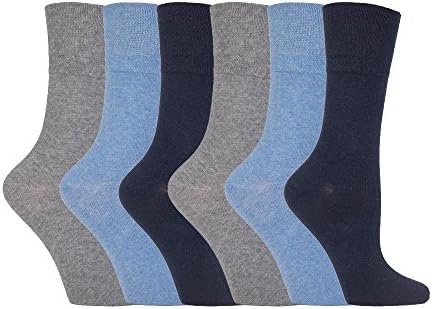 IOMI Footnurse - Ladies 6 pack loose non elastic diabetic socks with hand linked toe seams 4-8 uk, Blue, 4-8 UK