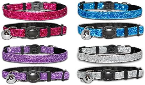 Cat Collars Glittery Sequin Safety Clip and Bell Pet Collar Coller Collor Cute (Silver)