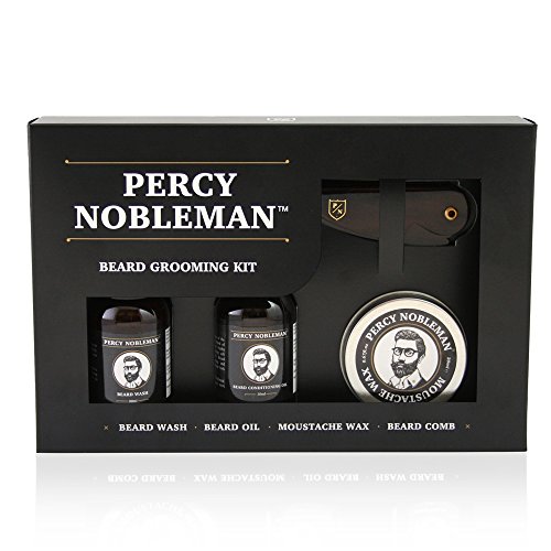 Beard Grooming Kit by Percy Nobleman. A Beard Oil, Wash, Wax & Comb Gift Set For Men