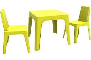 RESOL GRUPO resol Julieta Set Infantil de 2 sillas y 1 Mesa para Interior, Exterior, jardín - Color Verde Lima