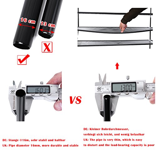 Songmics XXL 10 Ebenen Schuhregal Schuhständer, Stahlrohre (Φ16 mm), Stabil Schuhschrank Schuhablage für 60 paar Schuhe schwarz 100 x 175 x 29 cm LSR10H - 5