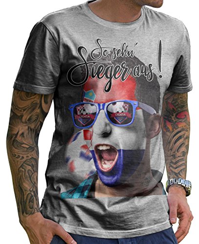 Stylotex Herren T-Shirt Basic So sehn Sieger aus Shout for Croatia Hrvatska Kroatien, Farbe:heather;Größe:L