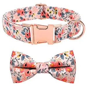 Malier Dog Collar with Bow tie, Cute Pattern Dog Collar with Hardware Buckle Adjustable Collar for Small Medium Large Dogs Puppy (Pink, Medium)