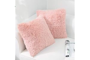 NORDECO HOME Pack of 2 Faux Fur Pink Cushion Covers 45 x 45 Fluffy Decorative Pillowcase Fuzzy Square Throw Pillow Case 18 x 18 for Sofa Decor