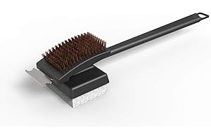 Everdure by Heston Blumenthal Multi-Purpose Cleaning Grill Brush with Coconut Fiber Bristles, Stainless Steel, Hang Design, Black